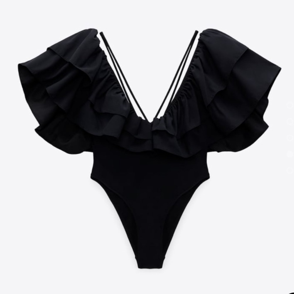 Zara Sleeveless V-Neck Ruffled Swimsuit - M - Picture 10 of 12